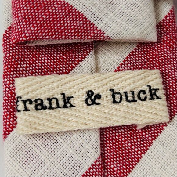 frank & buck Linen Blend Skinny Necktie Tie Red White Striped 59 x 2 1/2 - Picture 3 of 3